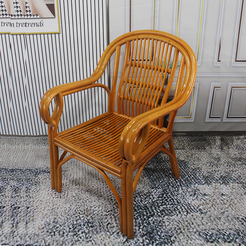 印尼藤编休闲椅家用阳台扶手椅中式田园单K人椅真藤靠背椅老人椅