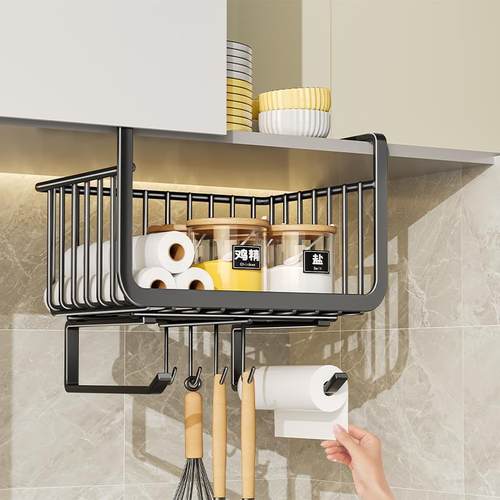 免打孔厨房悬挂置物架整体橱柜柜z子挂篮架下挂架纸巾吊柜下收纳
