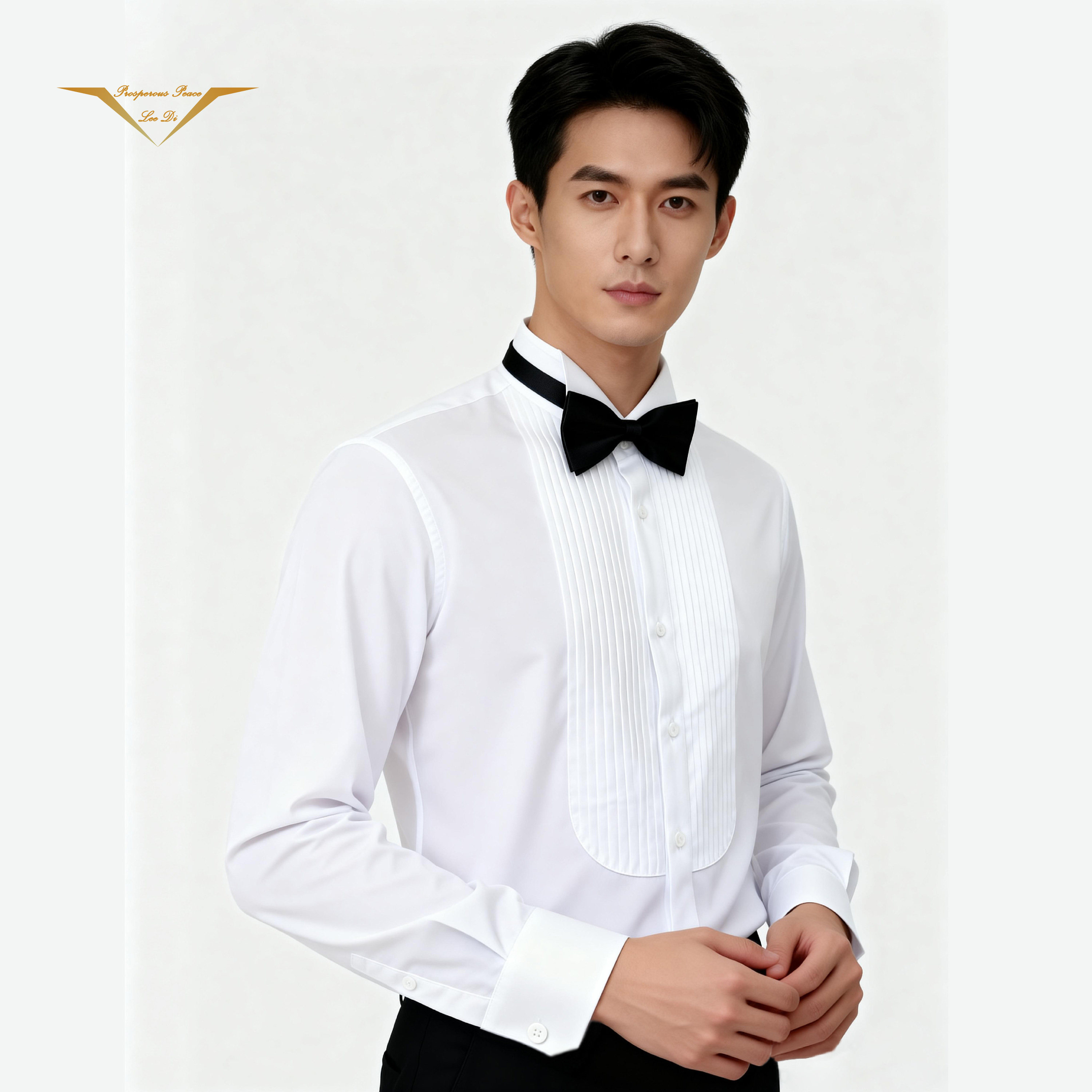 男士科德宝免烫白色翼领长袖衬衫商务礼服婚礼宴会演出舞台衬衣