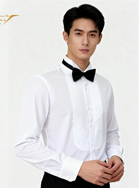 男士科德宝免烫白色翼领长袖衬衫商务礼服婚礼宴会演出舞台衬衣