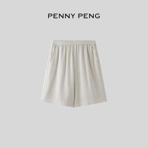 PENNYPENG 春屿 黑标系列高端绢丝丝萝阔腿短裤松紧腰真丝五分裤