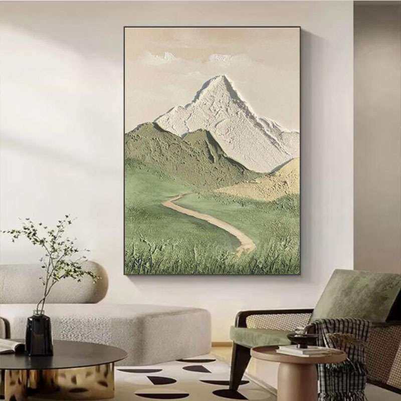 手绘油画山水风景画客厅餐厅装饰画抽象背有靠山立体肌理风景壁画