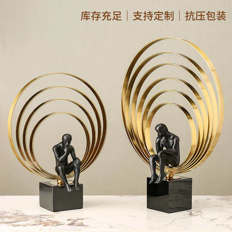 创意金属大理石工艺品摆件现代简约样板房玄关电视柜家居饰品摆件