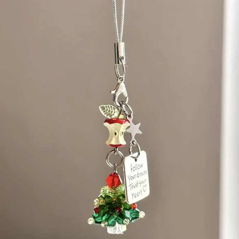 【圣诞树平安果】红色苹果手机链挂件咕本链卡册书包挂链星星吊坠