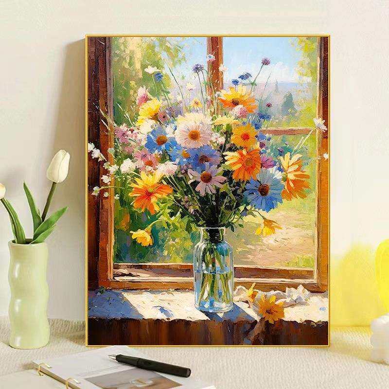 小雏菊油画花瓶十字绣2024新款线绣客厅小幅卧室餐厅小件满绣简单