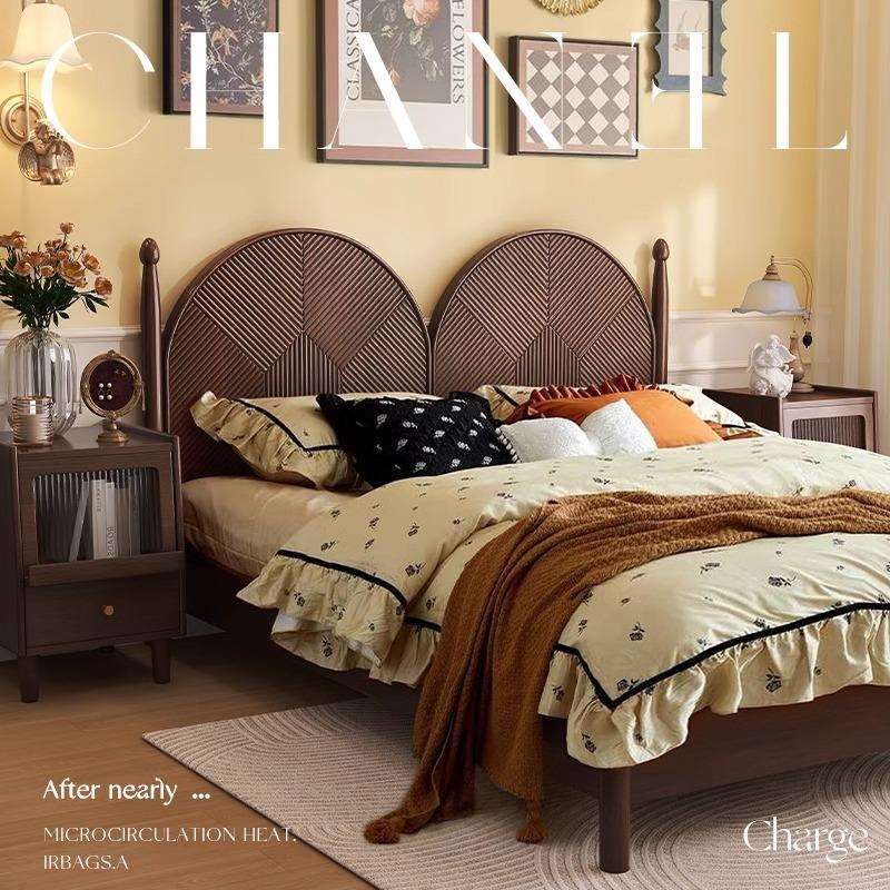 北欧实木床中古风1.5M1.8M双人床复古法式床主卧婚床储物床小户型