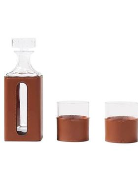 轻奢现代橙色皮革玻璃酒具套装客厅醒酒器装饰摆件餐桌茶几柜摆设