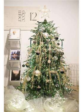 BG DESIGN低奢璀璨香槟墨绿色系设计款瀑布圣诞装饰圣诞树套装