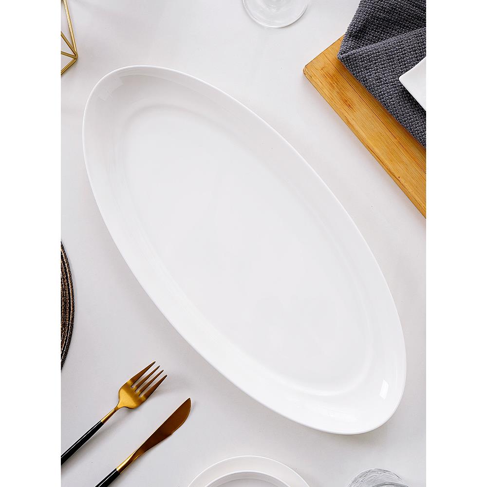 纯白骨瓷餐具18英寸椭圆长形鱼盘家用大号蒸鱼盘子加长全鱼盘