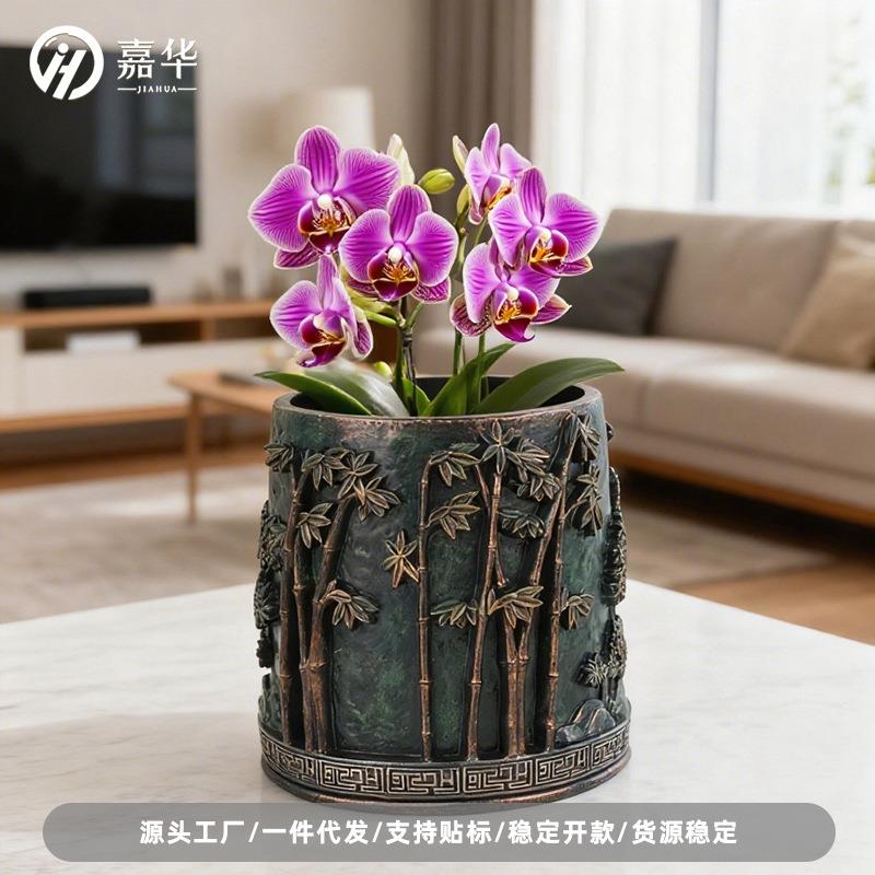 现货仿真竹子树脂翠竹花盆创意室内盆栽装饰高档禅意新中式盆景盆