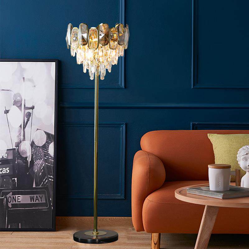 轻奢水晶落地灯不锈钢台灯样版房灯后现代别墅书房简约卧室床头灯