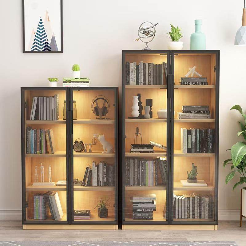 实木玻璃门书柜现代简约轻奢客厅置物架储物柜带感应灯展示陈列柜,电子元器件市场,其它元器件,淘宝优惠券,粉丝福利购,淘宝优惠卷