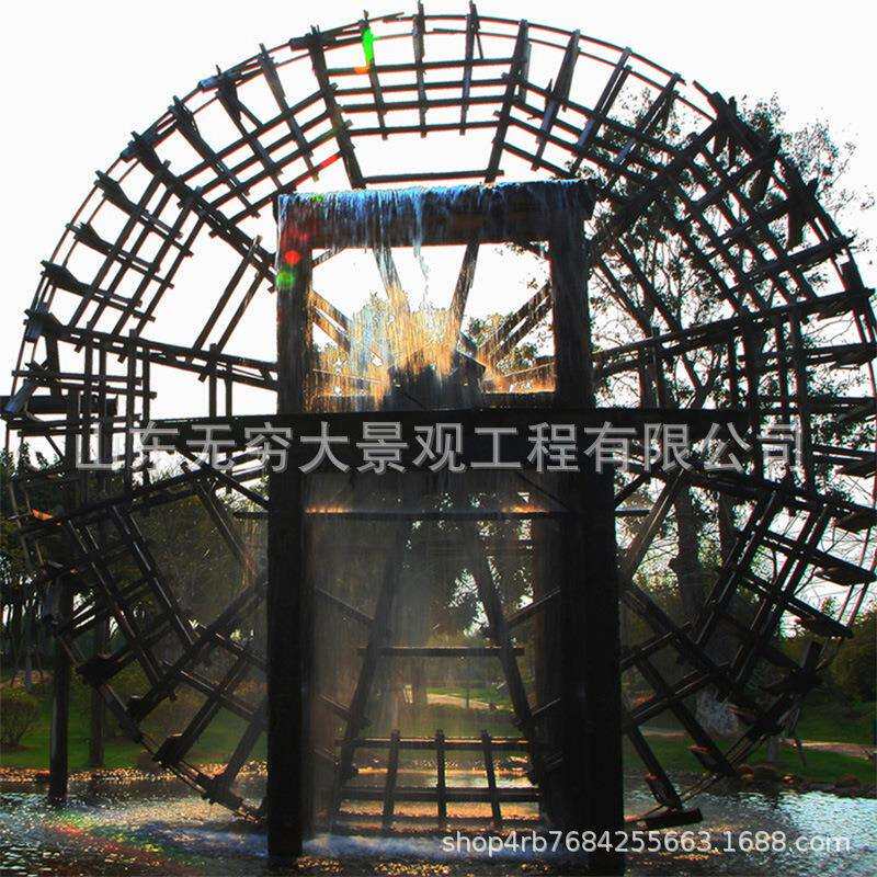 厂家直销防腐木景观水车 公园广场庭院水池实木景观电动旋转水车
