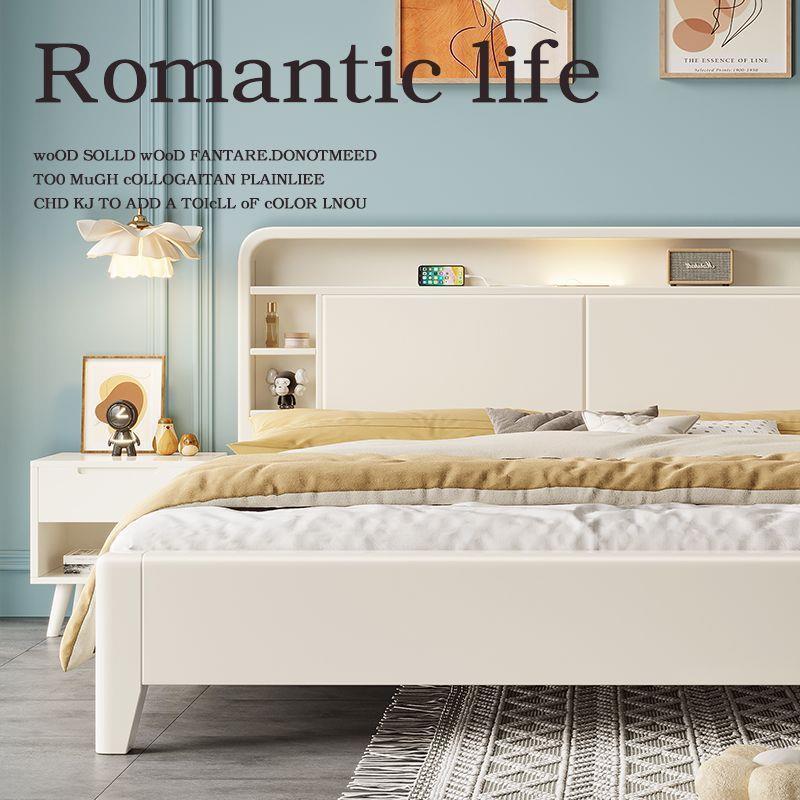 现代简约白色实木储物床出租屋1.8米单双人床家用小户型主卧大床