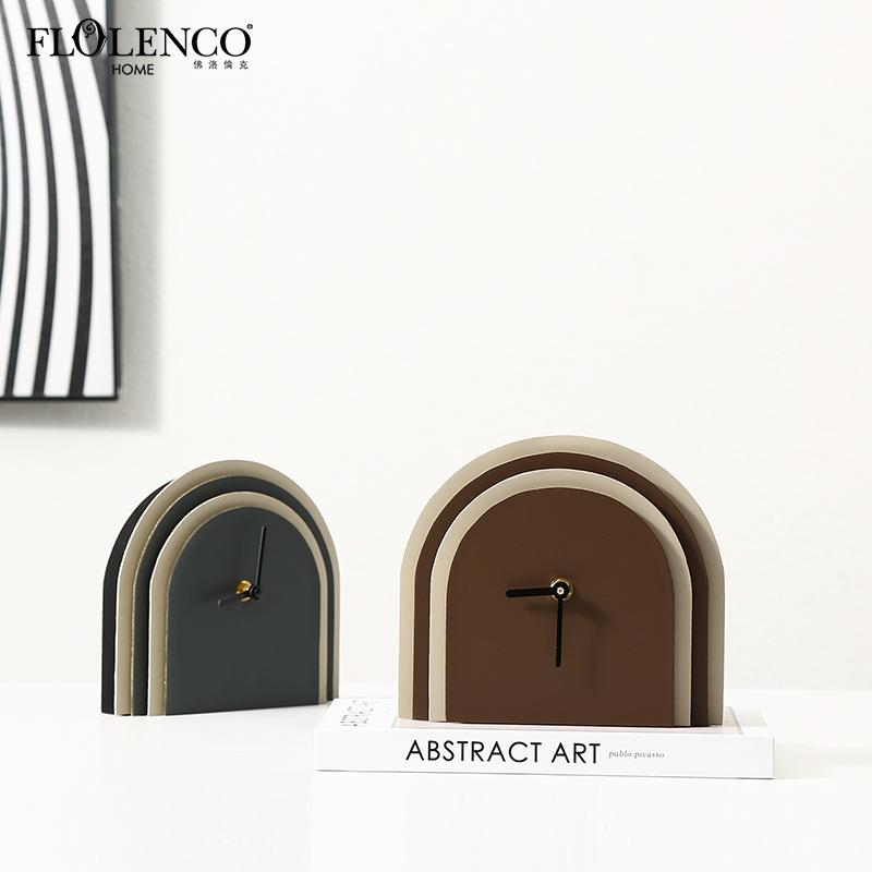 意式极简多层皮革拱形座钟摆件样板房电视柜办公桌面创意家居饰品