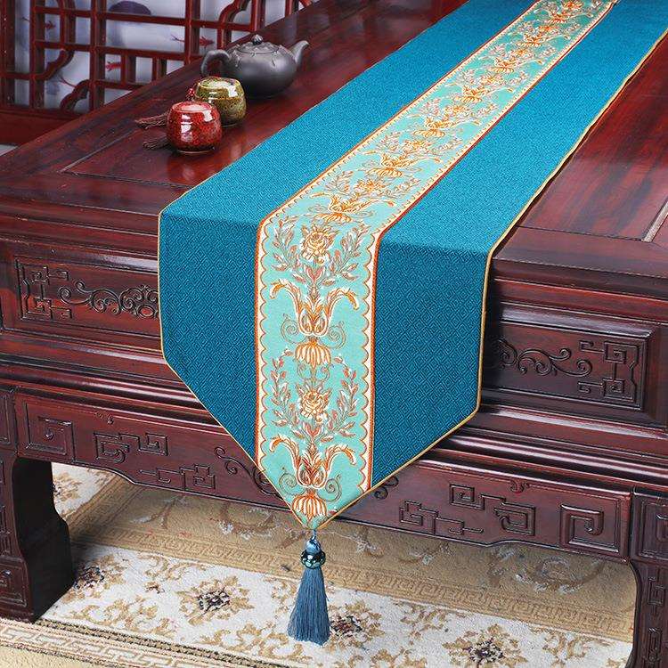 新中式防水桌旗茶桌垫布茶台布艺长条茶几餐桌电视柜电视柜桌布