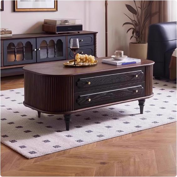 中古风白蜡木实木茶几电视柜组合法式复古小户型客厅家用储物茶桌