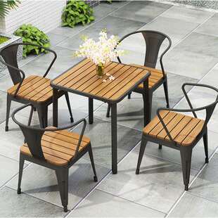 北欧塑木户外桌椅 咖啡厅餐厅室外一桌四椅 小区庭院休闲桌椅组合
