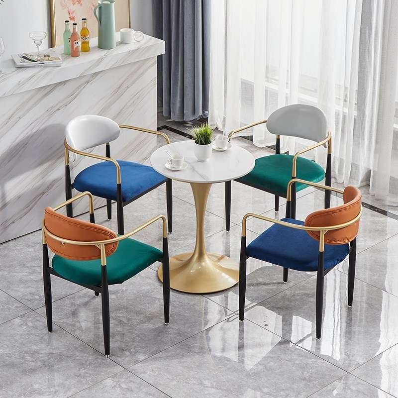 2I轻奢岩板餐桌椅组合商务洽谈接待签单桌休闲大理石阳台小圆桌北