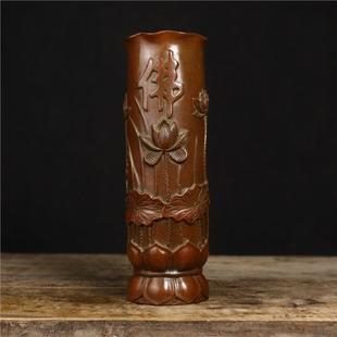 精工铜竹节香筒古风花瓶笔筒竹节花型精工铸造皮色光亮赏玩摆件