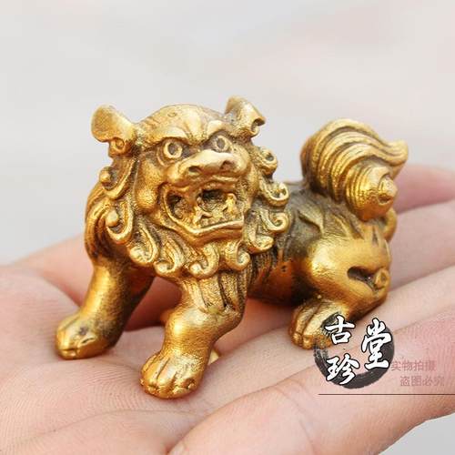 纯铜福州卧狮一对 迷你版可爱小铜狮子 桌面家居装饰工艺品摆件