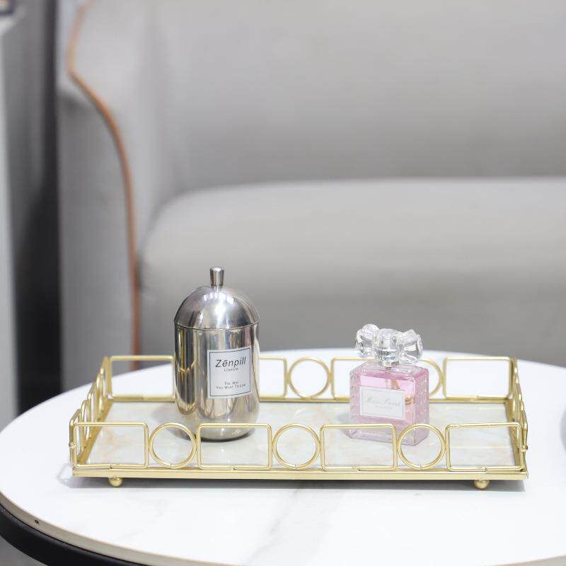 北欧轻奢金属仿大理石纹长方形装饰托盘玄关电视柜软装家居饰品