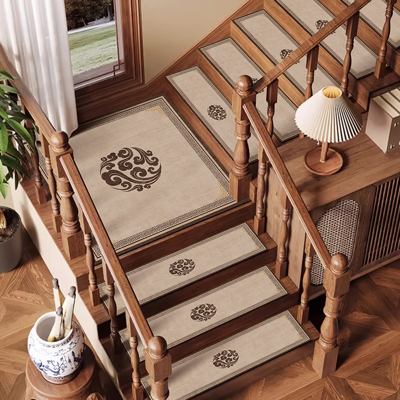 硅藻泥中式防滑楼梯垫踏步垫别墅可擦H洗实木楼梯地毯静音台阶地
