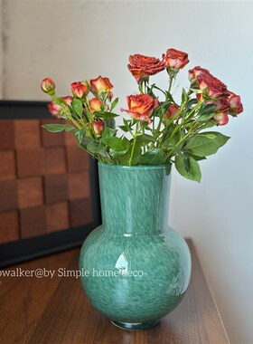 绿野仙踪绿色系玻璃花瓶插花花器高级感摆件客Y厅插花水培