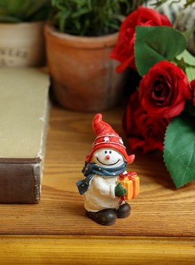 复古彩绘b仿木纹圣诞老人雪人圣诞树公仔节日送礼氛围家居装饰摆