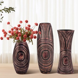 花瓶摆件客厅插花轻o奢高档装 饰品年轮图案摆件复古餐桌玄关艺术