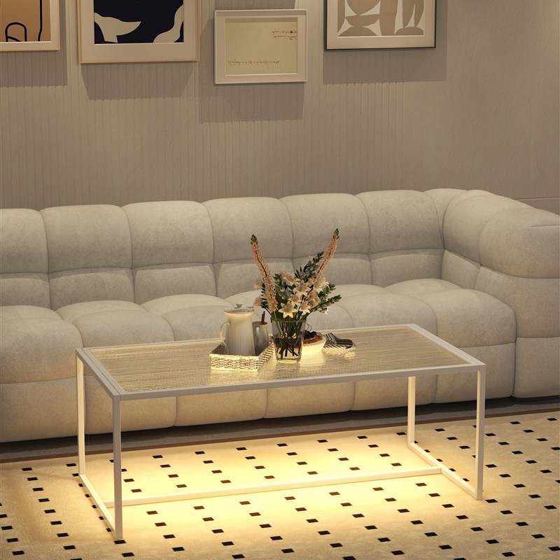 法式奶油风发光玻璃n方形茶几轻奢现代简约客厅家用小户型带感应
