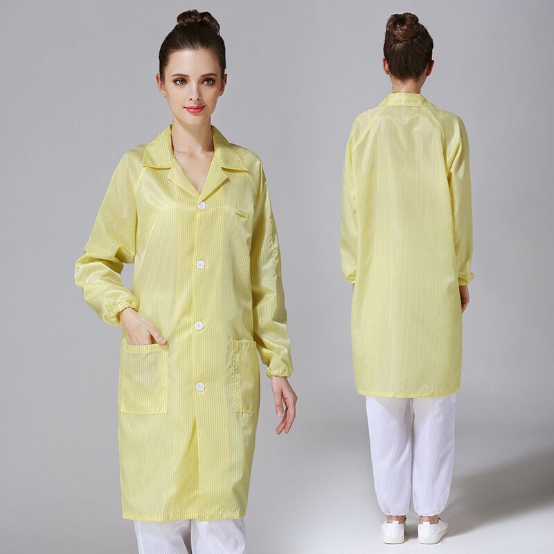 农硕防静电纤维大褂无p尘服蓝白翻领导衣钮扣电防静电净化工作防