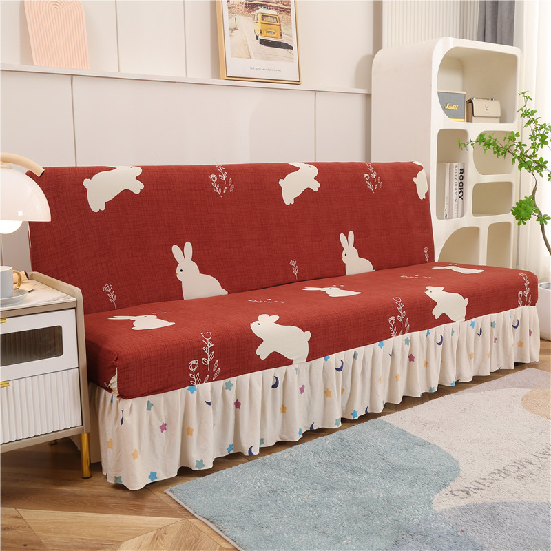2023新款AB裙边无扶手沙发套简约弹力折K叠沙发床罩全包防尘防滑