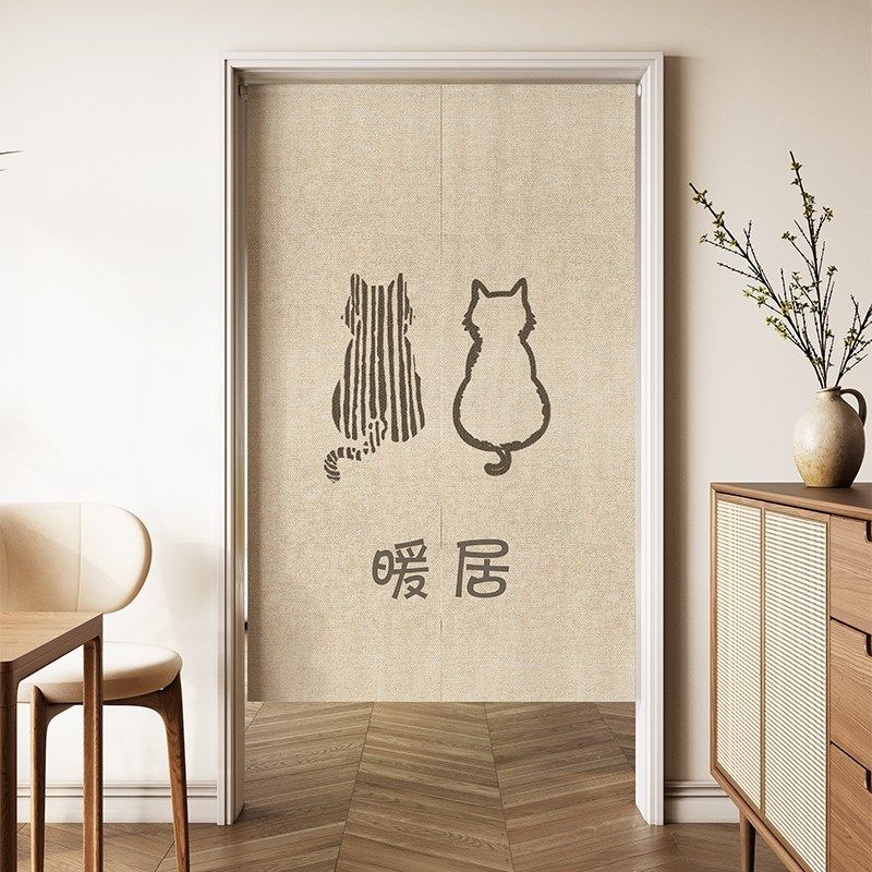 日式高级感门帘卧室客厅免打孔卫生间遮K挡布帘厨房隔断遮光门帘