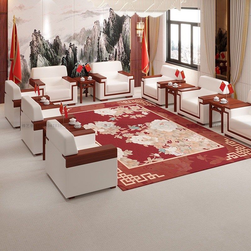 中式大型商务会客贵宾接待沙发国企会G议室单人位真皮办公沙发茶