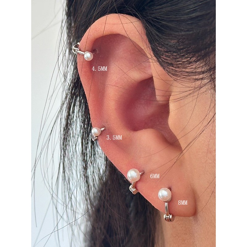 睡觉不用摘超迷你耳扣小耳圈珍珠Cmini日系单只耳皮钉耳骨钉