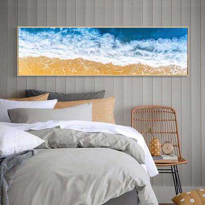 现代简约卧室装饰画主卧温馨床头挂画大气海景横幅壁画抽象客厅画