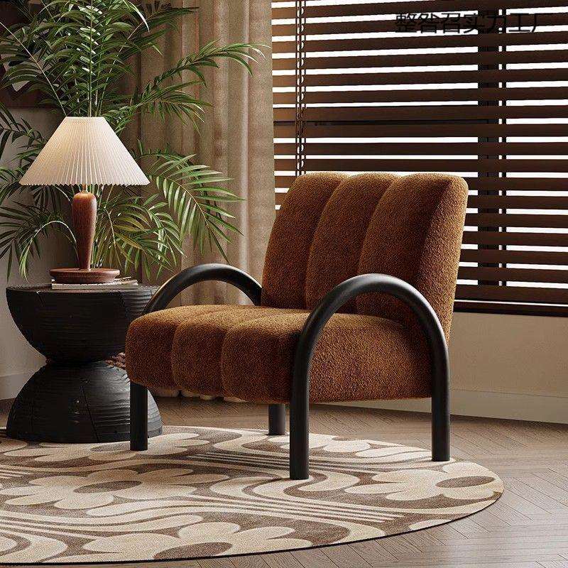 中古风布艺设计师款单人沙发椅复古客厅阳台懒人靠背休闲椅子单椅