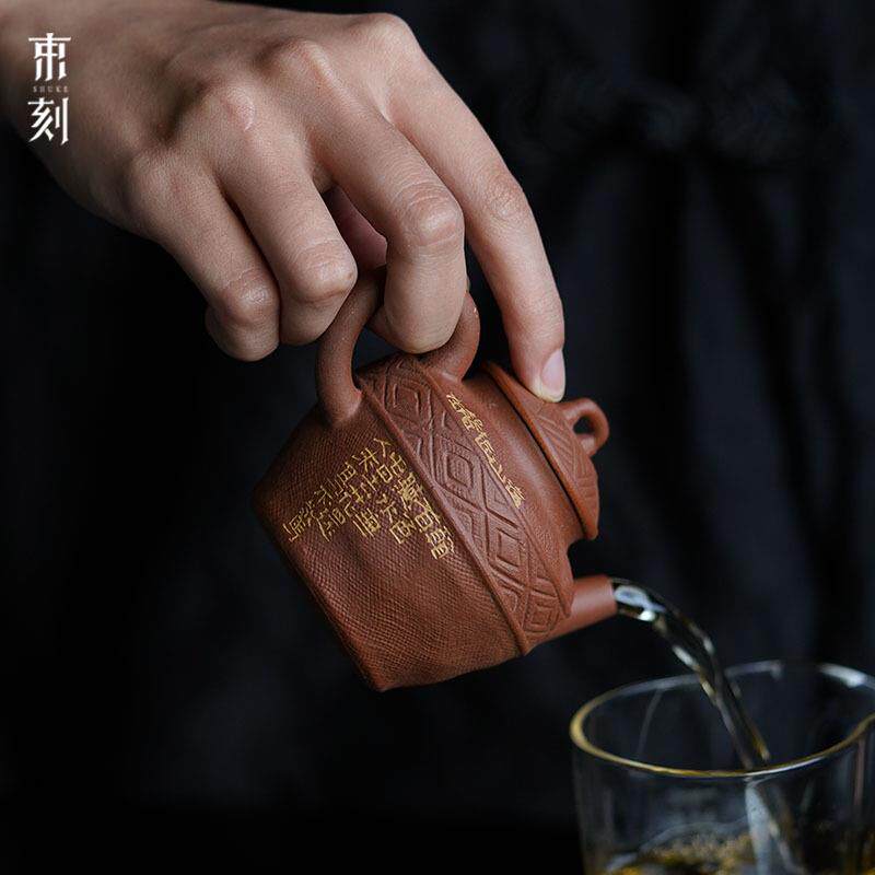 束刻复古紫砂白玉釉思转茶壶纯手工刻绘茶具文人喝茶泡茶壶一人用