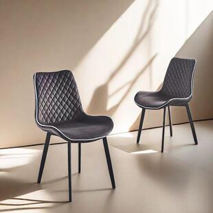 意式轻奢极简绒布餐椅金属框架创意设计家用椅子现代简约休闲盆椅