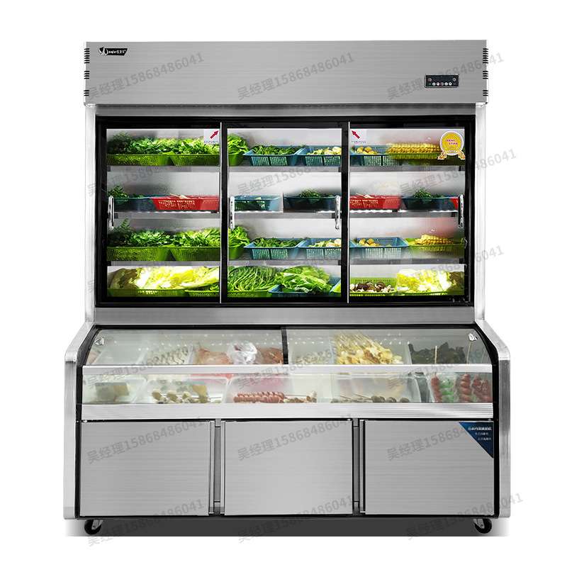 安淇尔不锈钢三温点菜柜冷藏冷冻展示柜烧烤餐饮串串多功能展示柜