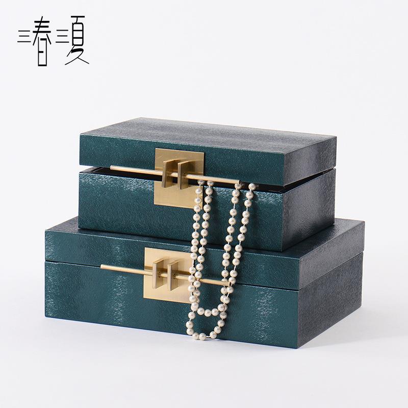 古典风格墨绿色木质首饰储物盒样板间软装摆件卧室收纳长方形盒子