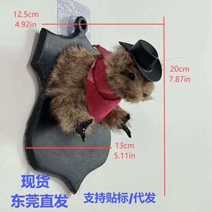 Cowboy Bandit Taxidermy Squirrel仿真牛仔仓鼠摆件挂壁家居装饰