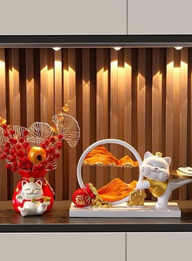 招财猫流沙画装饰品摆件入户玄关钥匙收纳家居客厅高级感乔迁礼品