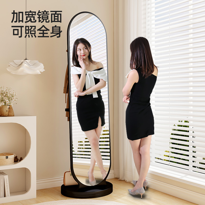 轻奢旋转全身镜衣帽架一t体落地镜立体推拉可关闭挂衣架全身照衣