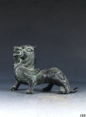 古玩杂项青铜器独角兽摆件龙工艺出国礼品古玩收藏品鸟兽摆件