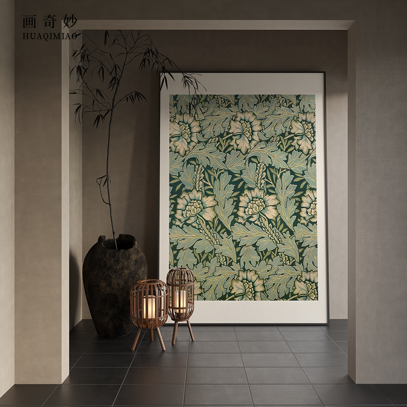 简约现代复古美式绿色植物餐厅客厅玄关装饰画卧室壁画竖版挂画图片
