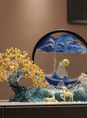 发财树流沙画摆件沙漏创意客厅办公室解压桌面玄关装饰品乔迁礼物