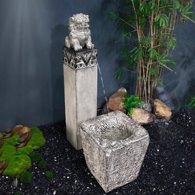 新中式循环拴马流水柱摆件庭院景观鱼池水缸院子造景假山喷泉鱼缸