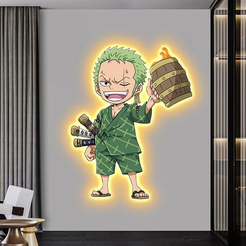 海贼王路飞卡通入户玄关装饰画卧室发光氛围灯画走廊过道客厅挂画图片